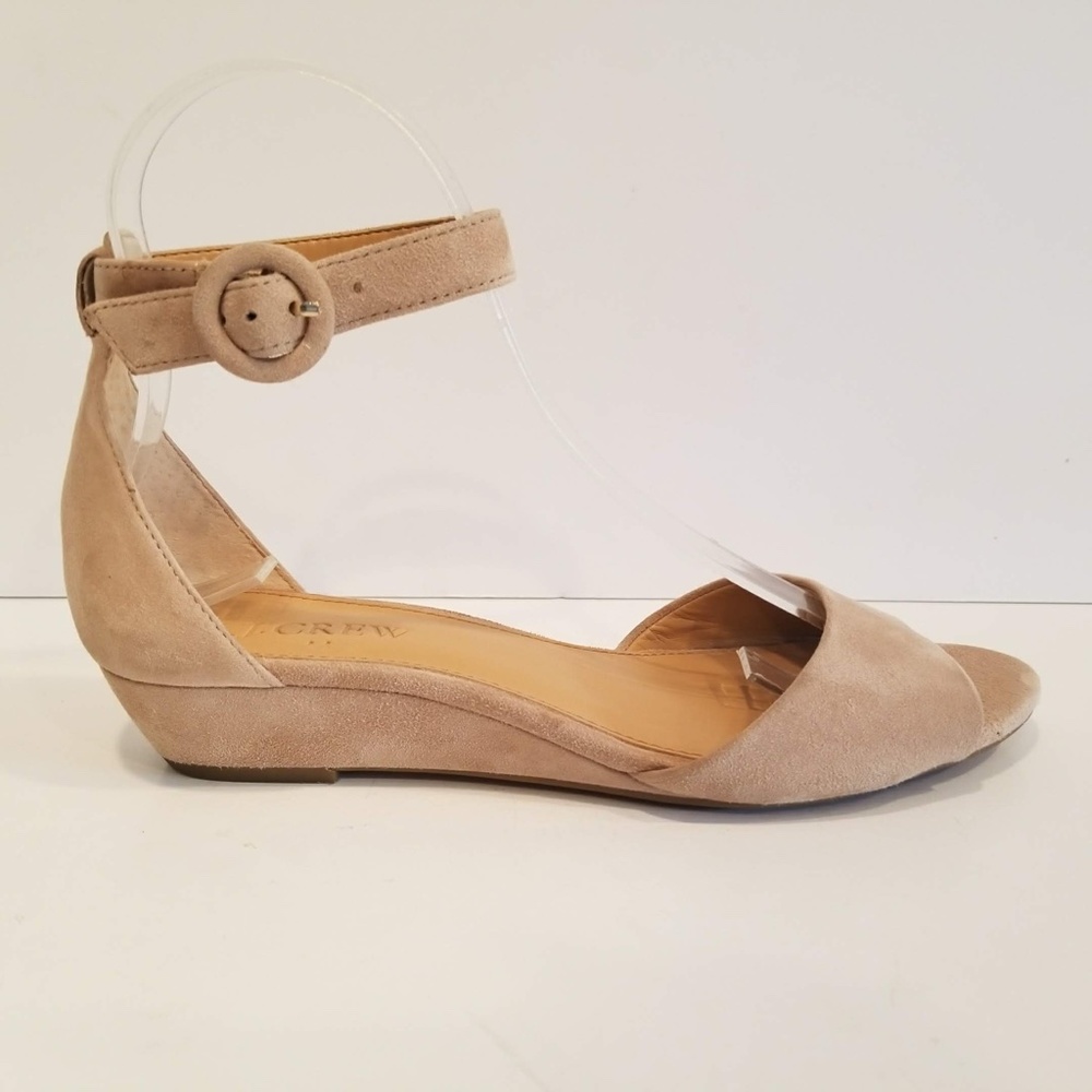 J. CREW Ankle Strap Sandal Low Wedge Heels Nude Suede Leather Womens Shoe Size 6 - Picture 4 of 12